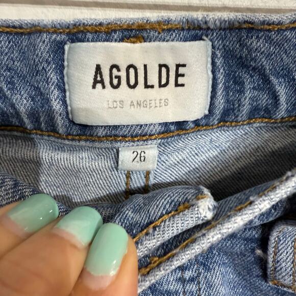 AGOLDE Blue Riley Distressed Cropped Straight Leg Jeans Sz 26 - Picture 6 of 13